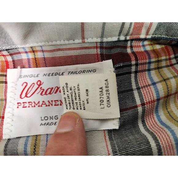 Vintage 60s Wrangler Cursive Label USA Western Plaid Pearl Buttons Nwot 16-34 - Picture 8 of 12